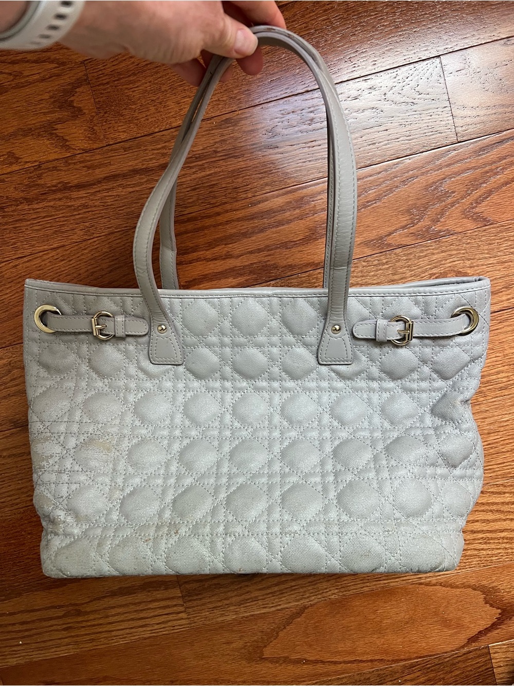 Dior Quilted Tote in Light Gray with Silver Charm - Picture 6 of 15